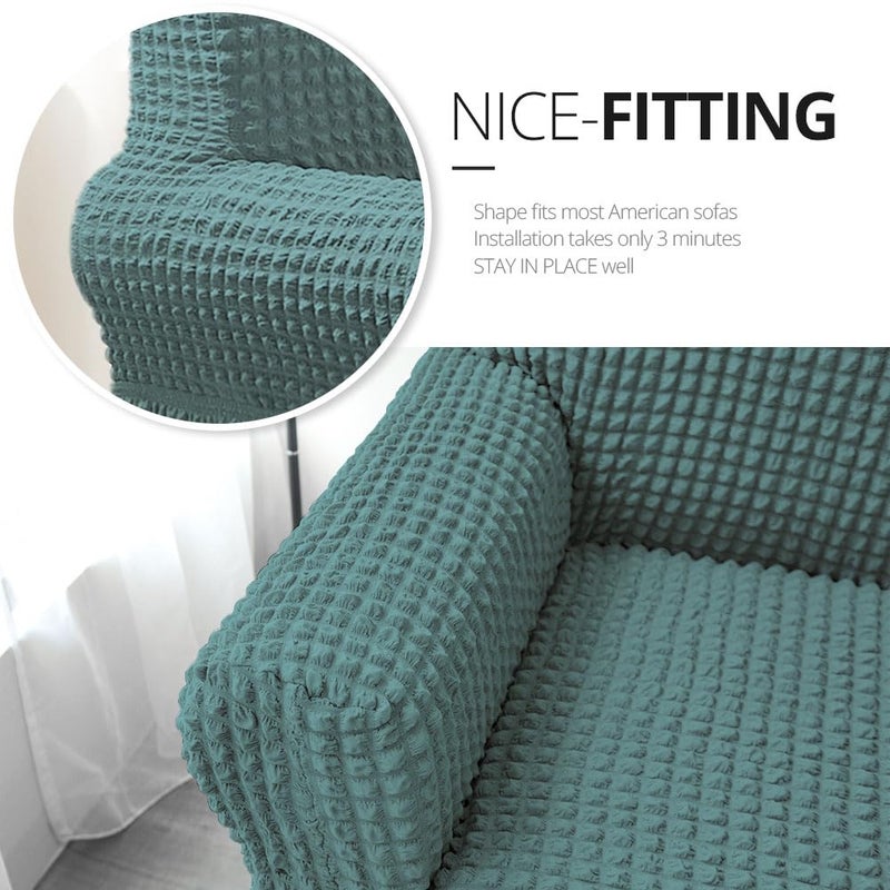 NICEEC Loveseat Slipcover Sage Loveseat Cover 1 Piece Easy Fitted Sofa Couch Cover Universal High Stretch Durable Furniture Protector Love Seat with Skirt Country Style (2 Seater Sage) - Image 3